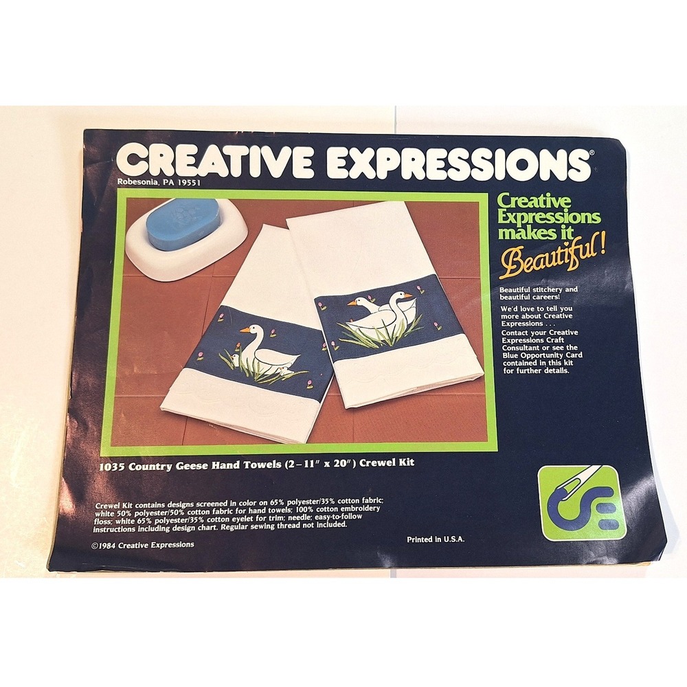 Vintage 1984 Creative Expressions‎ Country Geese Hand Towels Crewel Kit 1035